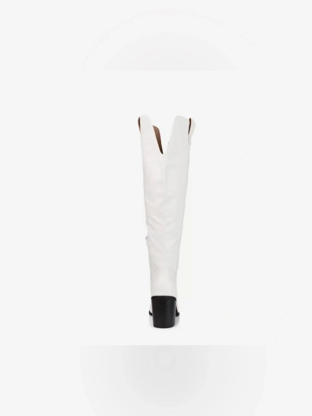 White Knee-High Pointed-Toe Block Heel Boots - Women
